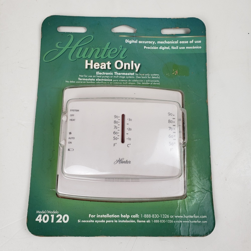 Hunter Heat Only Electronic Thermostat 40120 Non-Programmable White 24V 40120